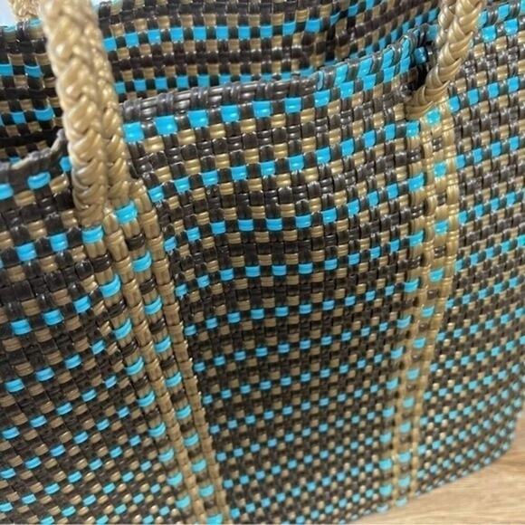 Spring/Summer Woven Tote, shopping, beach, travel, Resort, Turquoise, OS - Picture 4 of 7